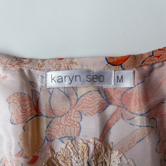 NWOT KARYN SEO HAND EMBROIDERED SILK BLEND MIDI DRESS KIMONO EMPIRE WAIST BOHO - Picture 12 of 15